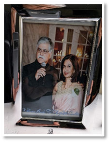 A framed picture of a wedding speech in 2008